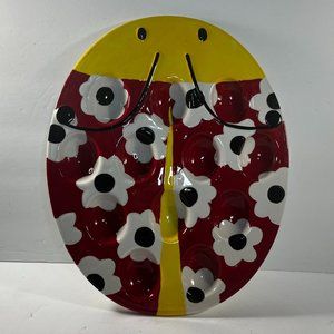 Lady Bug Deviled Egg Tray Daisy BW Warehouse Ceramic 12 count capacity Preowned